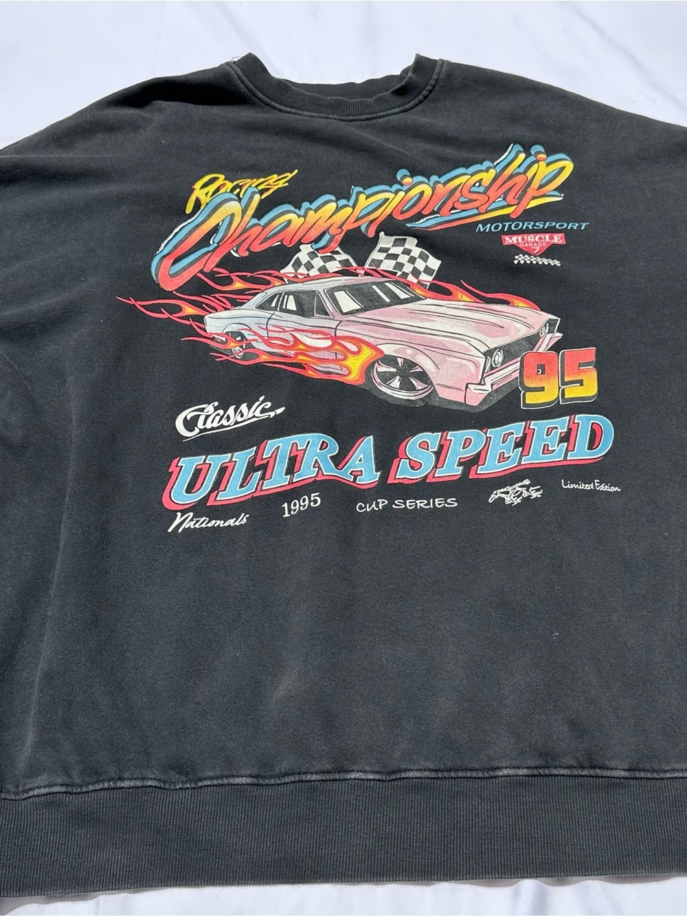 Harlow Racing Championship Graphic Crewneck Sweatshirt Black Oversized